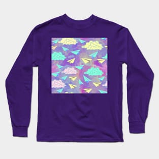 Paper planes colorful clouds design Long Sleeve T-Shirt